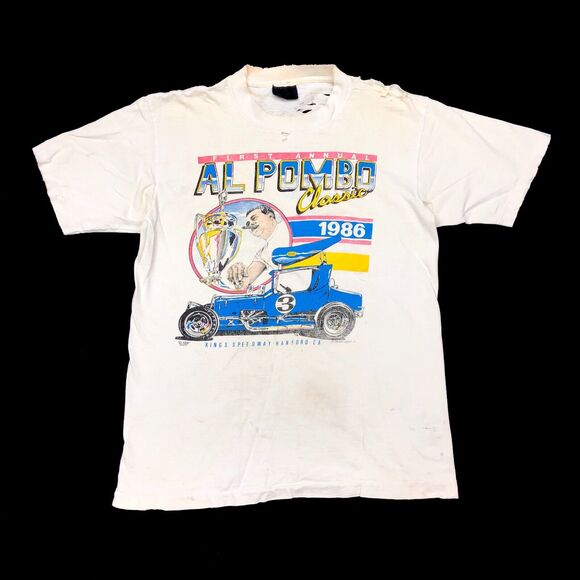 Vintage 1986 Al Pombo Classics Speedway Tee T Shirt Size Small S B14 - Picture 1 of 9